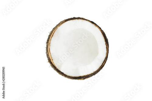 Coconut half top view isolated on white background