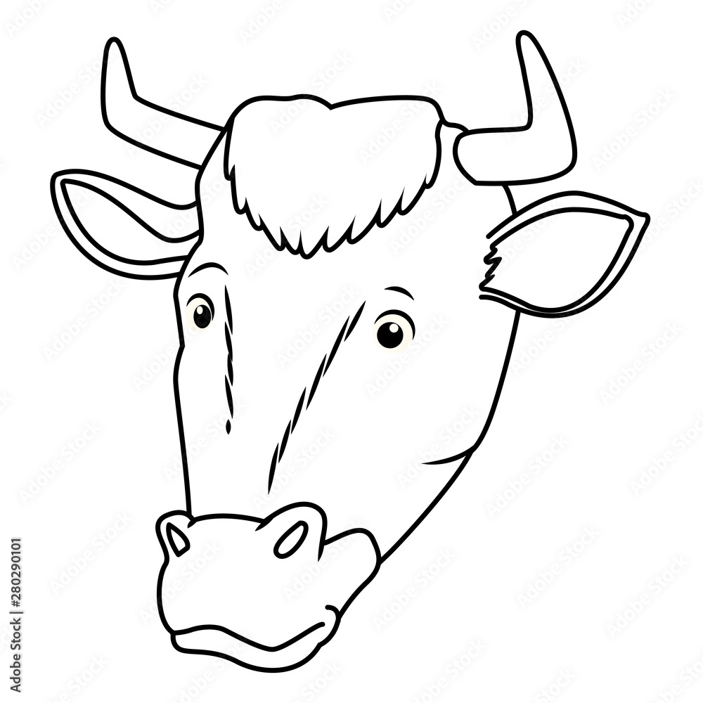 Cow animal head cartoon isolated in black and white Cow animal head cartoon isolated in black and white