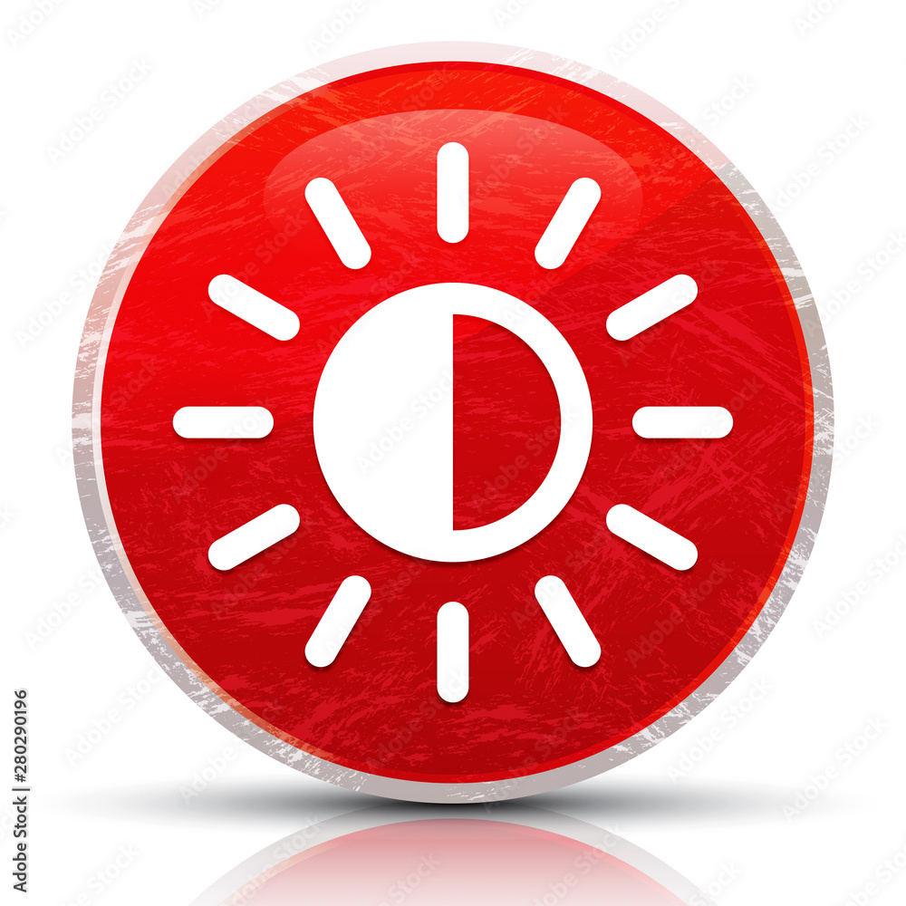 Screen brightness sun icon metallic grunge abstract red round button vector illustration Screen brightness sun icon metallic grunge abstract red round button vector illustration