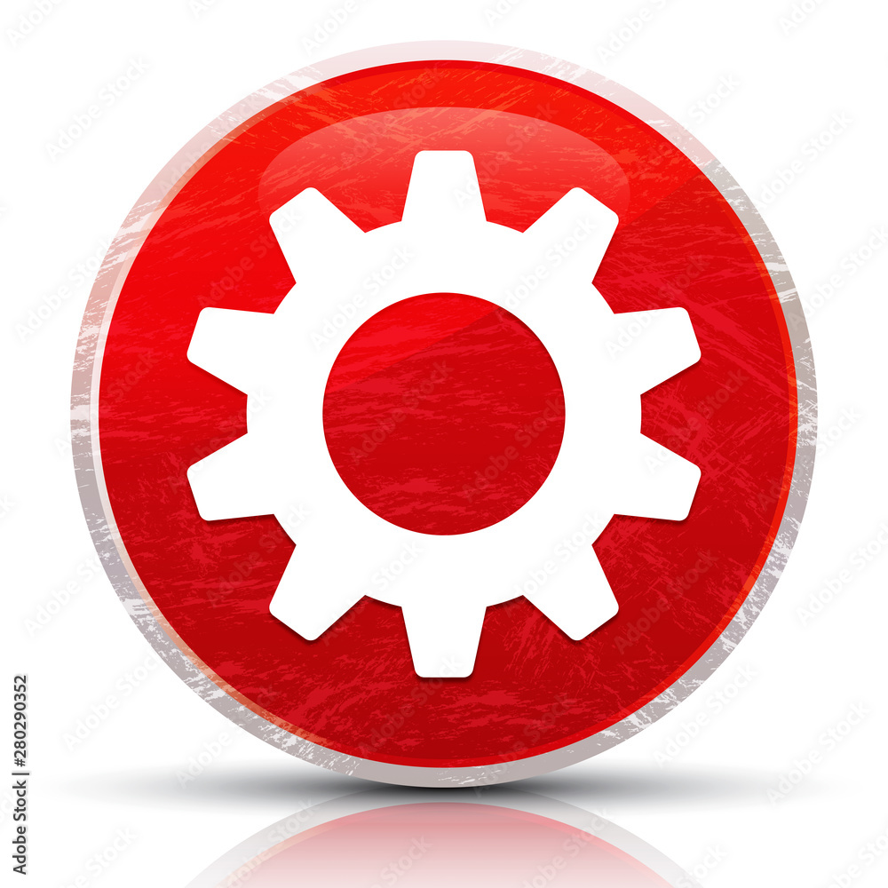 Settings icon metallic grunge abstract red round button vector illustration