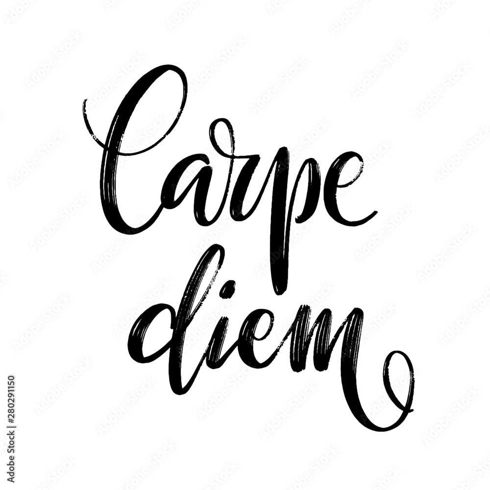 Hand drawn vector lettering. Words Carpe Diem by hand. Isolated vector illustration. Handwritten modern calligraphy. Inscription for postcards, posters, prints, greeting cards. Hand drawn vector lettering. Words Carpe Diem by hand. Isolated vector illustration. Handwritten modern calligraphy. Inscription for postcards, posters, prints, greeting cards.
