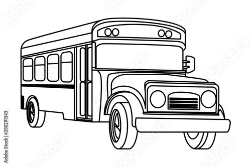 School bus vehicle isolated cartoon in black and white