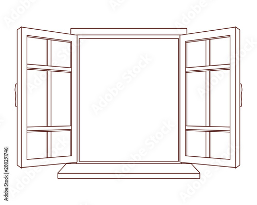 House window open cartoon isolated in black and white