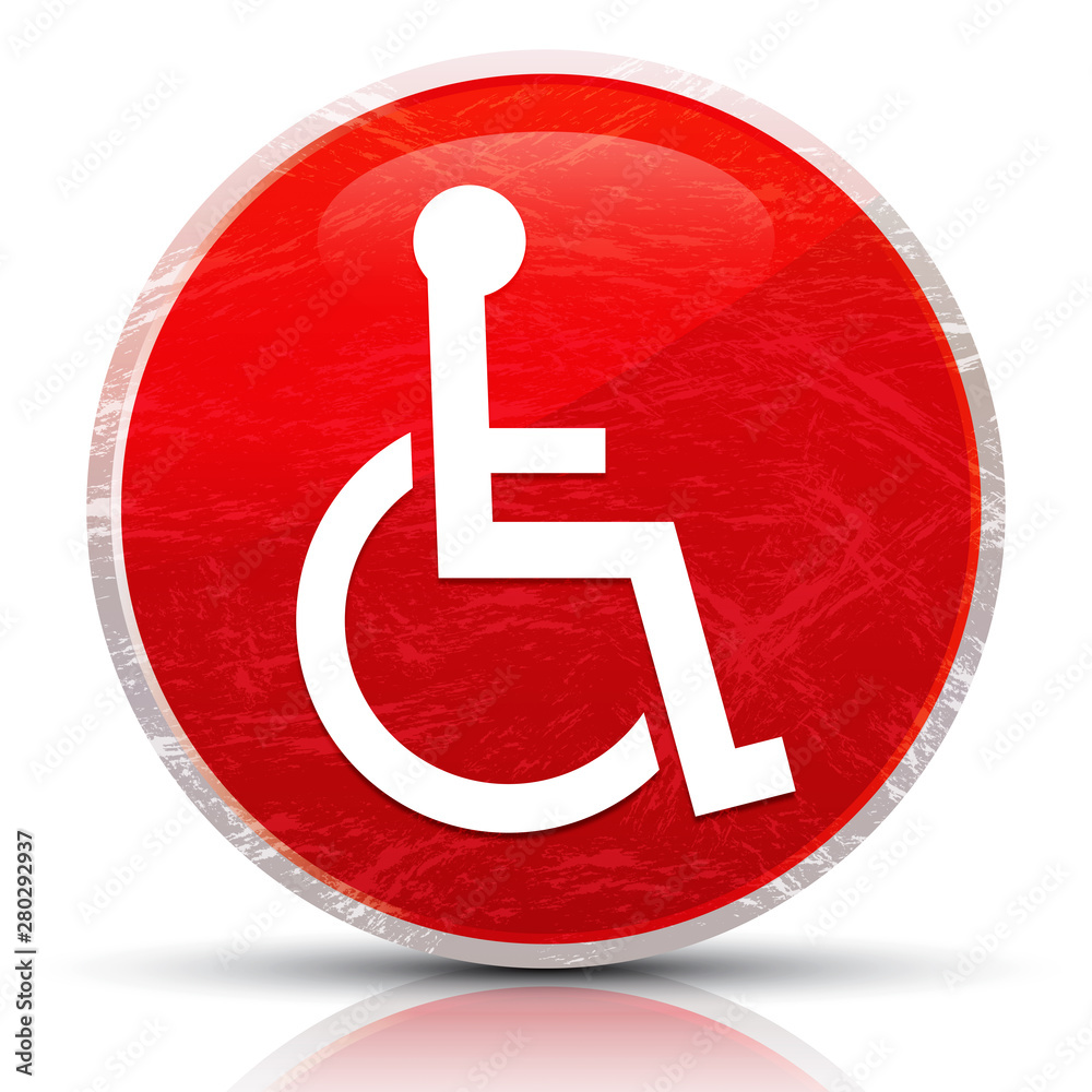 Wheelchair handicap icon metallic grunge abstract red round button vector illustration Wheelchair handicap icon metallic grunge abstract red round button vector illustration
