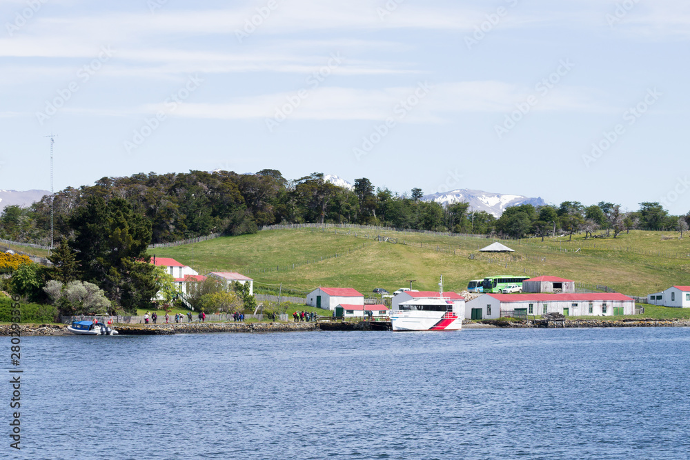 Harberton village from Beagle channel, Argentina landscape Harberton village from Beagle channel, Argentina landscape
