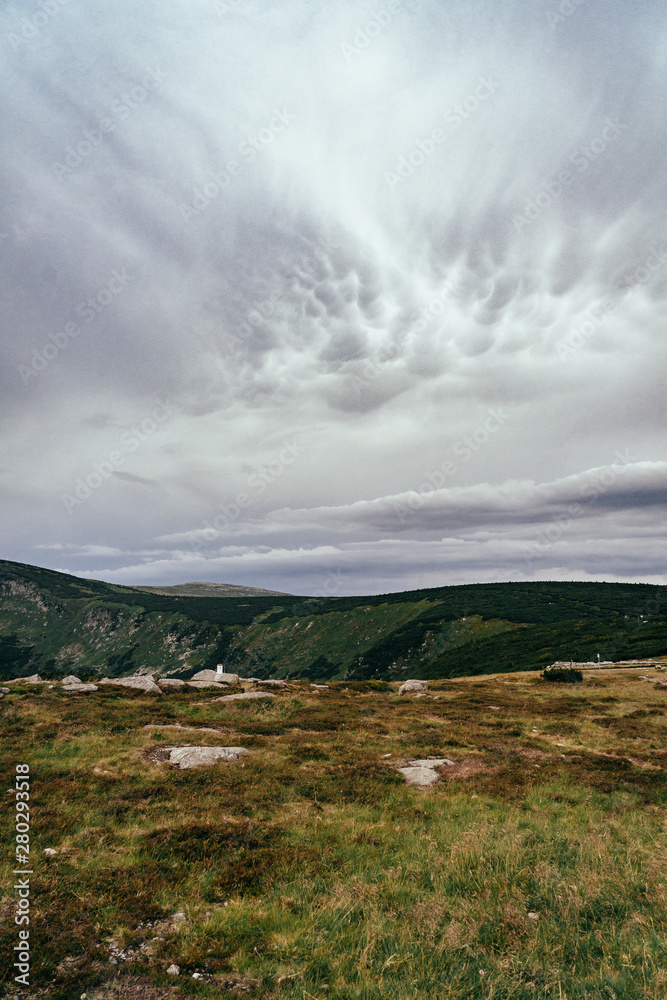 On the trail in Giant Mountains (Karkonosze), Polish - Czech Republic border. European Union. 