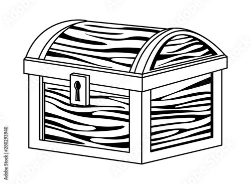 Antique wooden chest with keylock cartoon in black and white