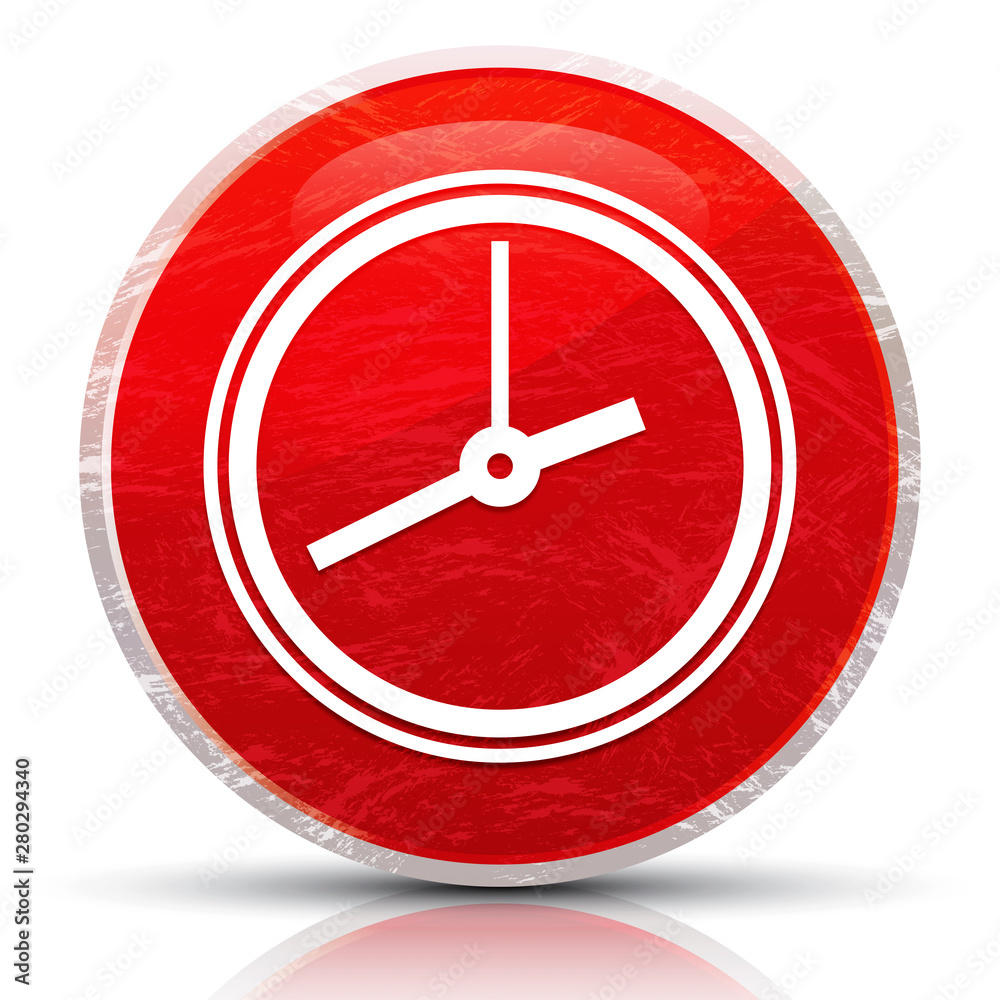 Clock icon metallic grunge abstract red round button vector illustration