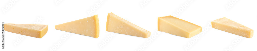 Set of delicious cheese on white background. Banner design Set of delicious cheese on white background. Banner design