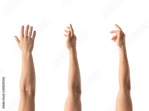 African-American man extending hand for shake on white background, closeup
