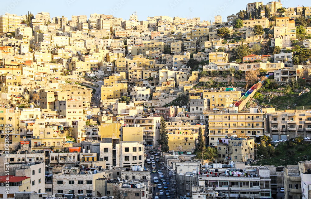 View of the hillside of the city of Amman, Jordan. 