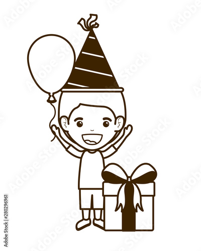 silhouette of boy with party hat in birthday celebration