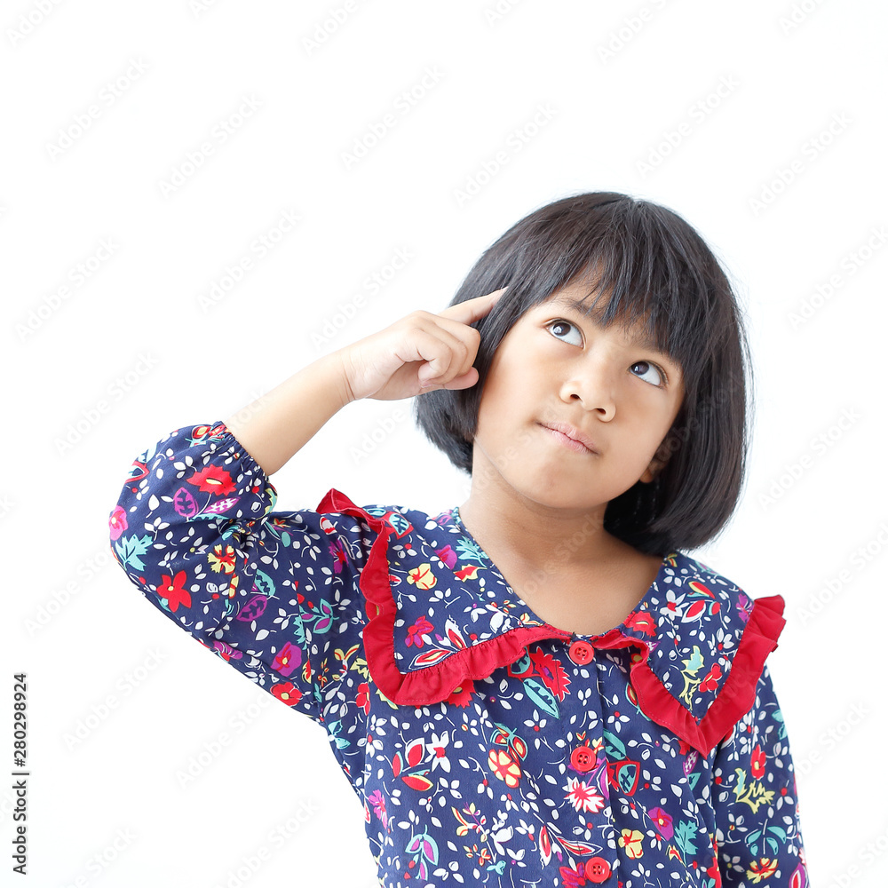 Asian girl thinking pose. Isolated white background Asian girl thinking pose. Isolated white background