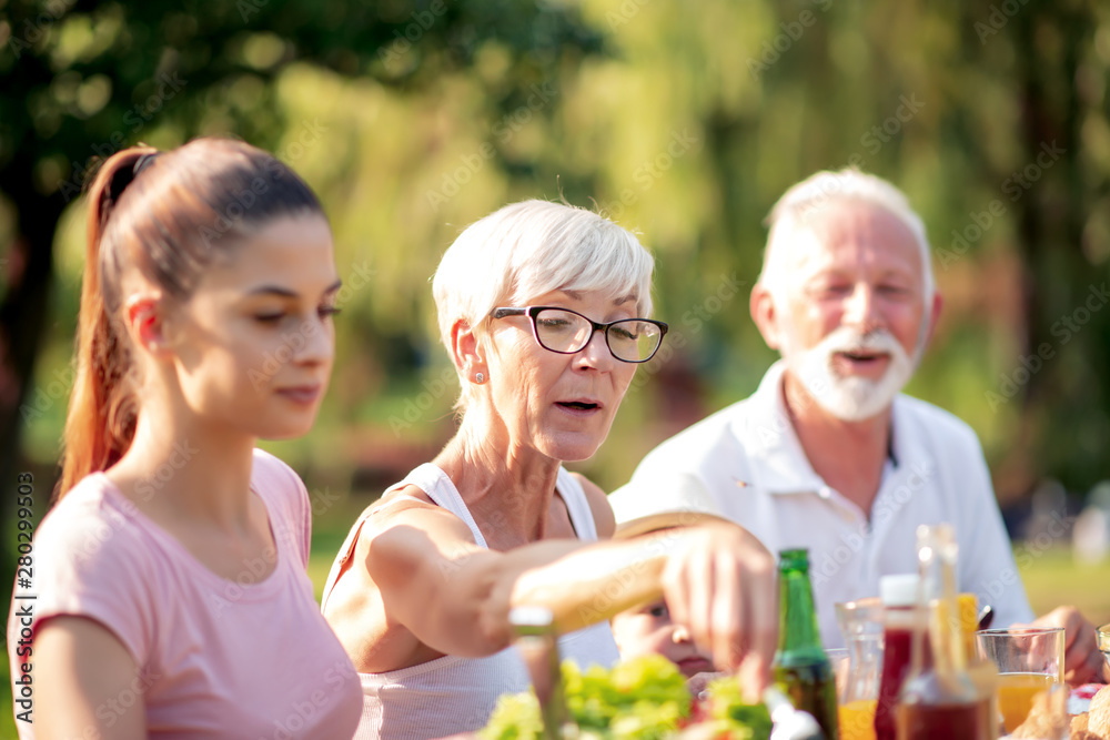 Family having lunch at summer garden party