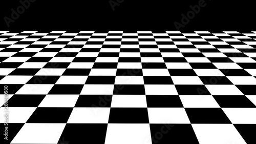 Black and white hallucination. Optical illusion. Twisted illustration. Abstract futuristic background of squares. Vector perspective grid.