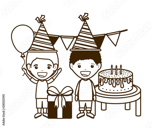 silhouette of boys with party hat in birthday celebration