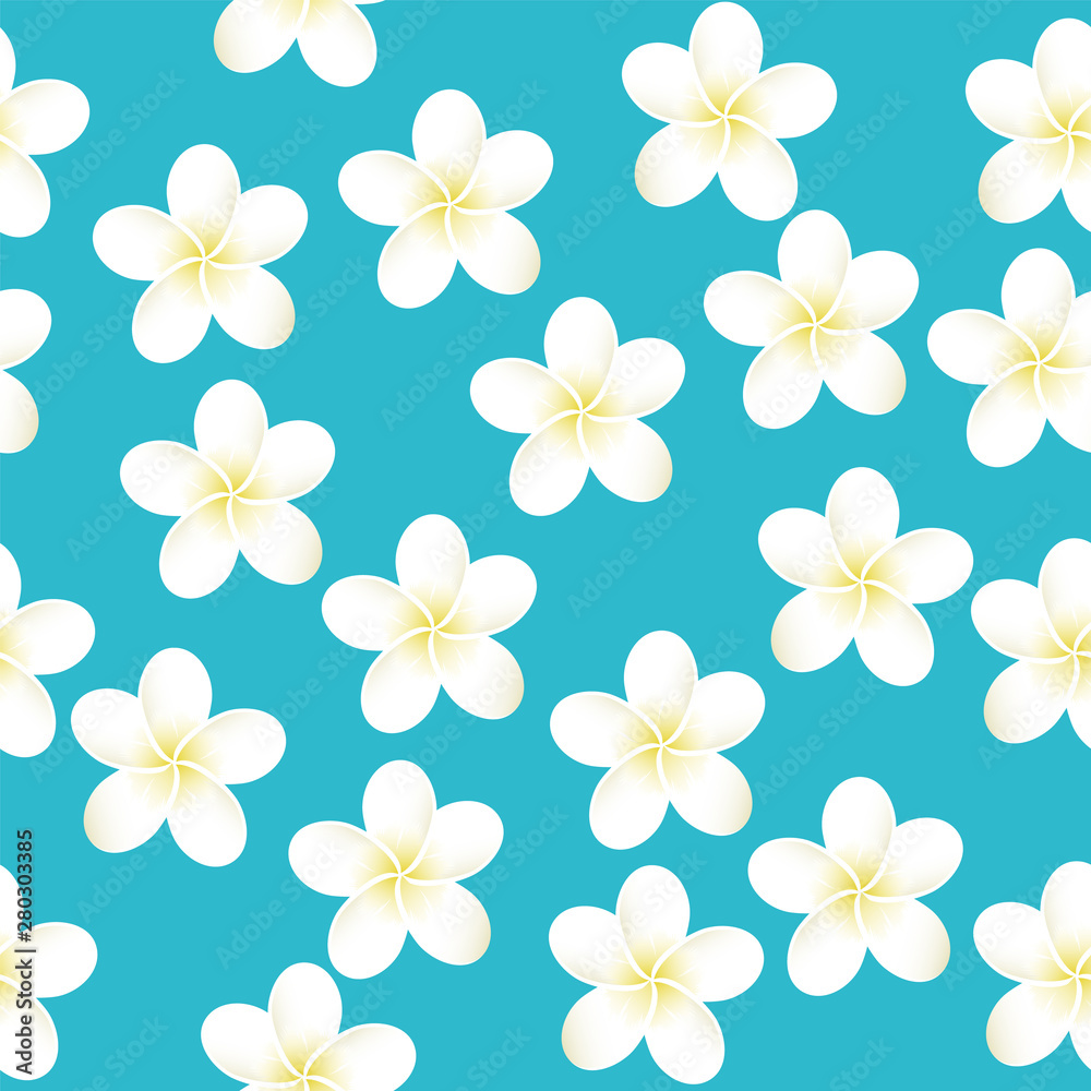 Seamless vector tropical pattern. Plumeria, frangipani. Exotic vector beach wallpaper seamless pattern.