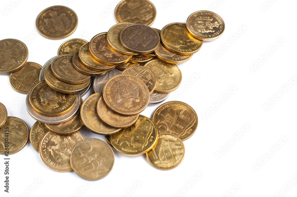 Coins isolated on white background.Copy space Coins isolated on white background.Copy space