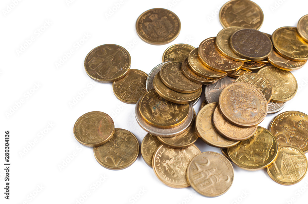 Coins isolated on white background.Copy space Coins isolated on white background.Copy space