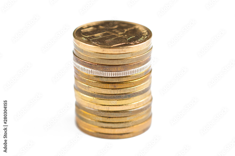 Coins isolated on white background.Copy space Coins isolated on white background.Copy space