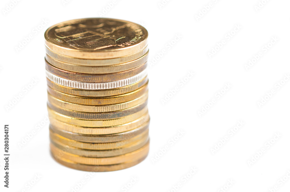 Coins isolated on white background.Copy space