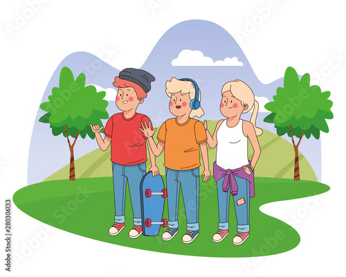 Teenagers friends smiling and greeting
