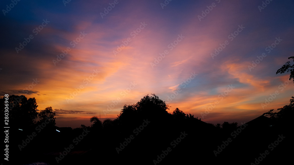 Colorful sky with clouds village  , twilight sky and cloud at evening background.