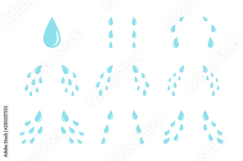 Cartoon blue tears. Cry and sweat drops from eyes.
