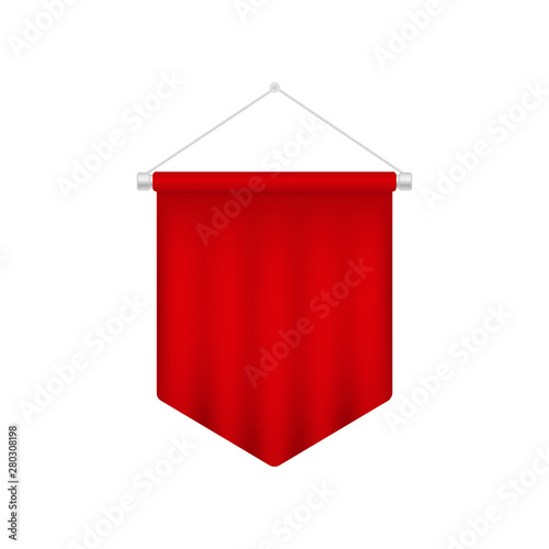 Realistic red pennant template. Blank 3D flag