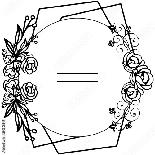 Various shape black and white leaf floral frame. Vector