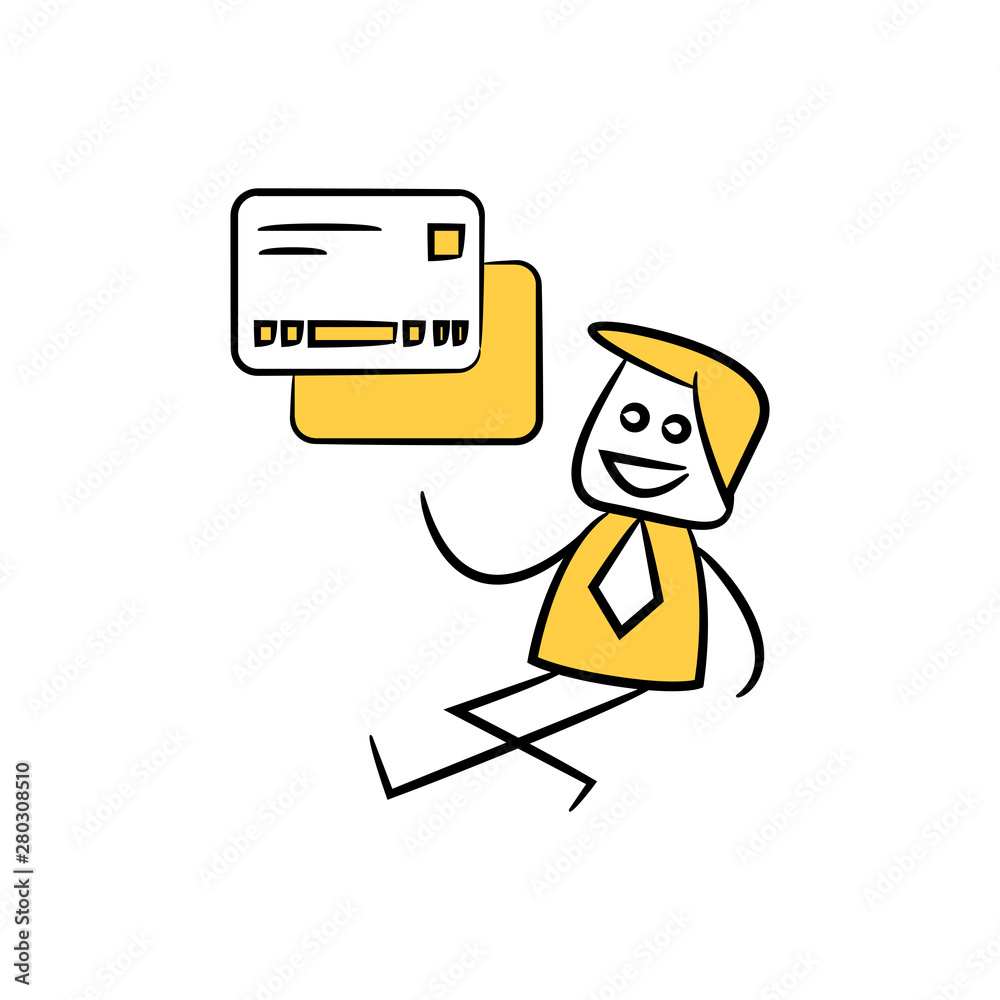 businessman thinking of credit cards icon yellow doodle theme businessman thinking of credit cards icon yellow doodle theme