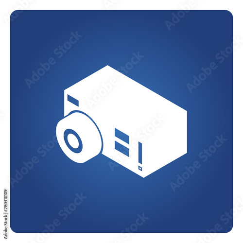 projector icon solid isometric design on blue background