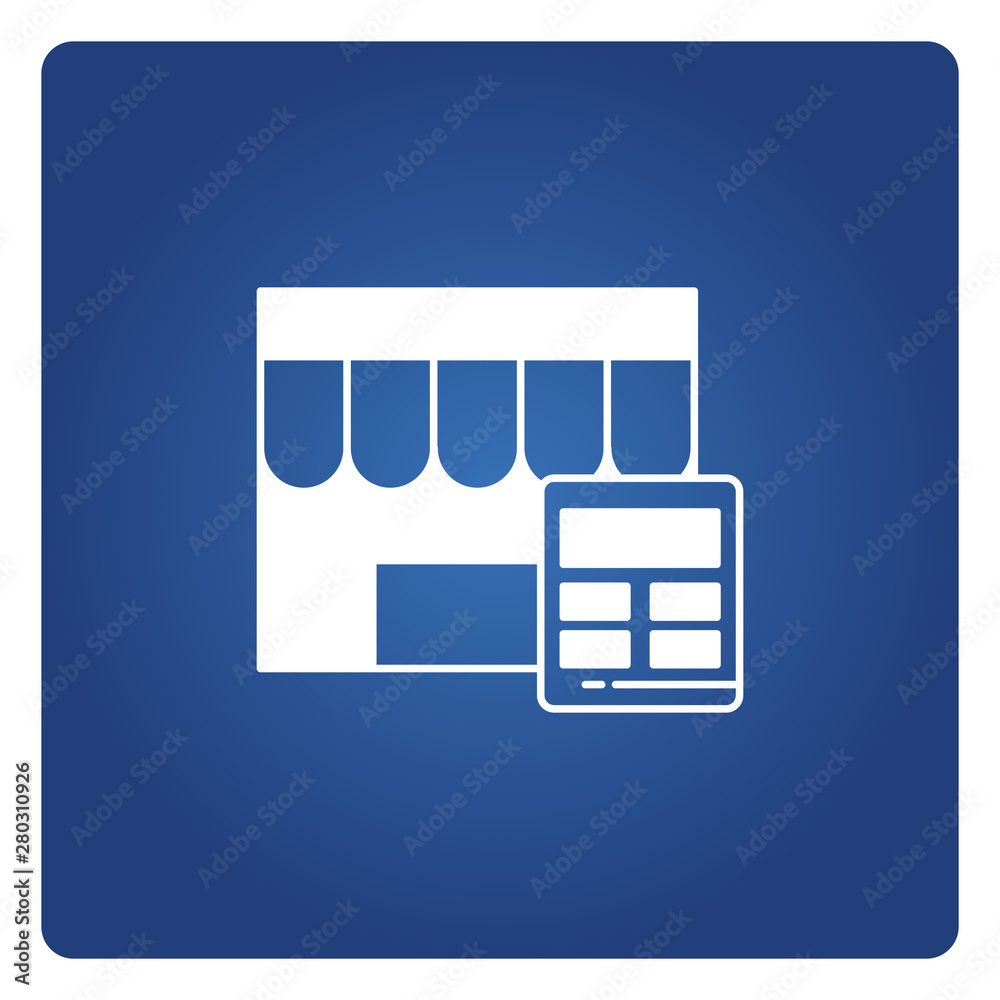 shop and calculator for retail financial icon blue background shop and calculator for retail financial icon blue background