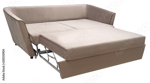 Sofa isolated on white background. Including clipping path. The sofa is laid out for sleep