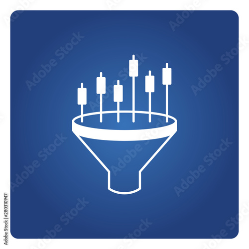 graph char and funnel icon blue background