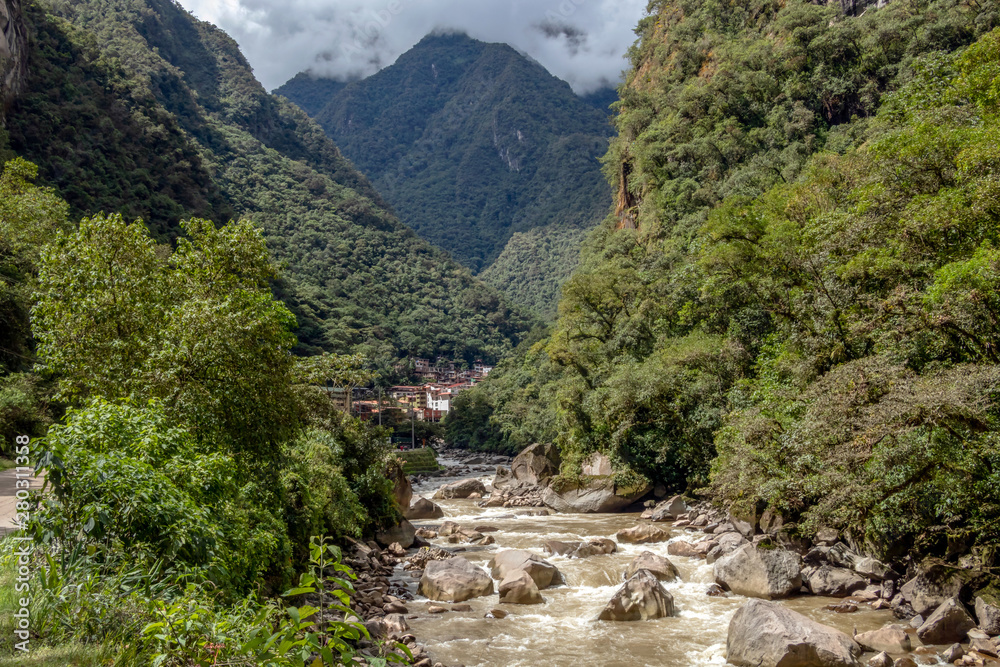 Aguas Calientes town in the Urubamba River Valley, in southeast Peru