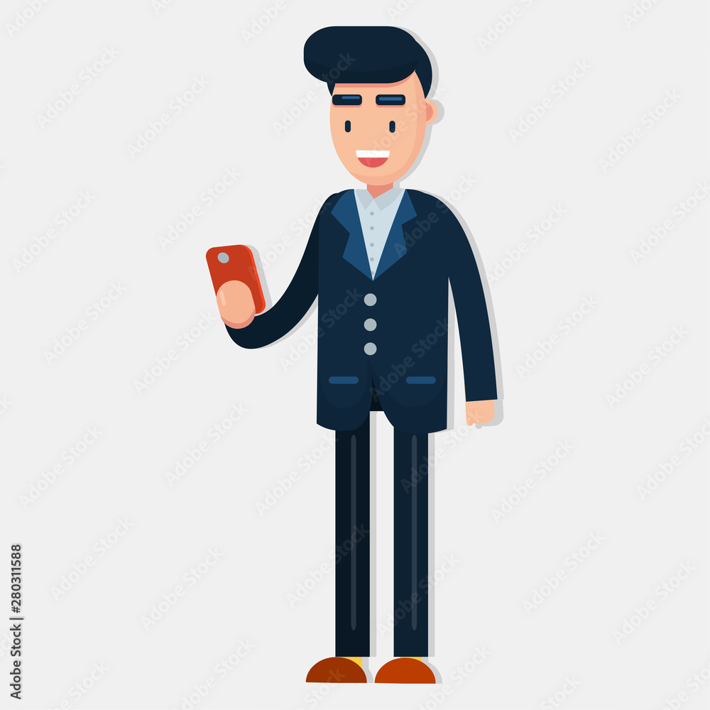 man wearing suit looking at the smartphone for business concept vector illustration