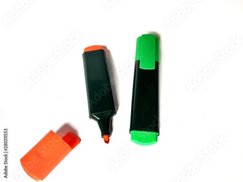 Orange and green text marker with white background