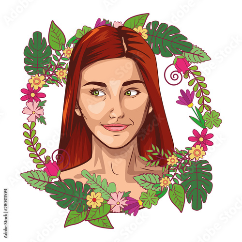 Pop art beautiful woman face smiling cartoon