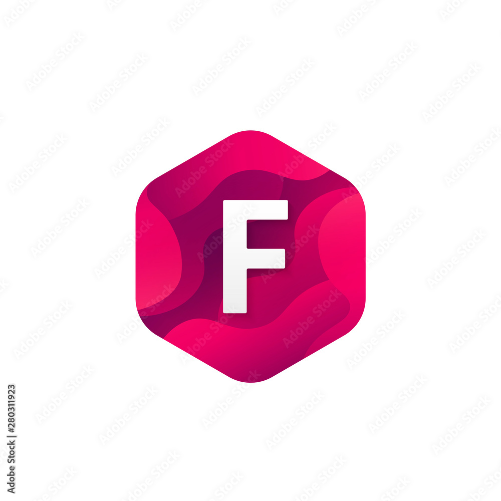 Obraz premium Trendy isolated F letter logo company sign hexagon shape icon vector design.