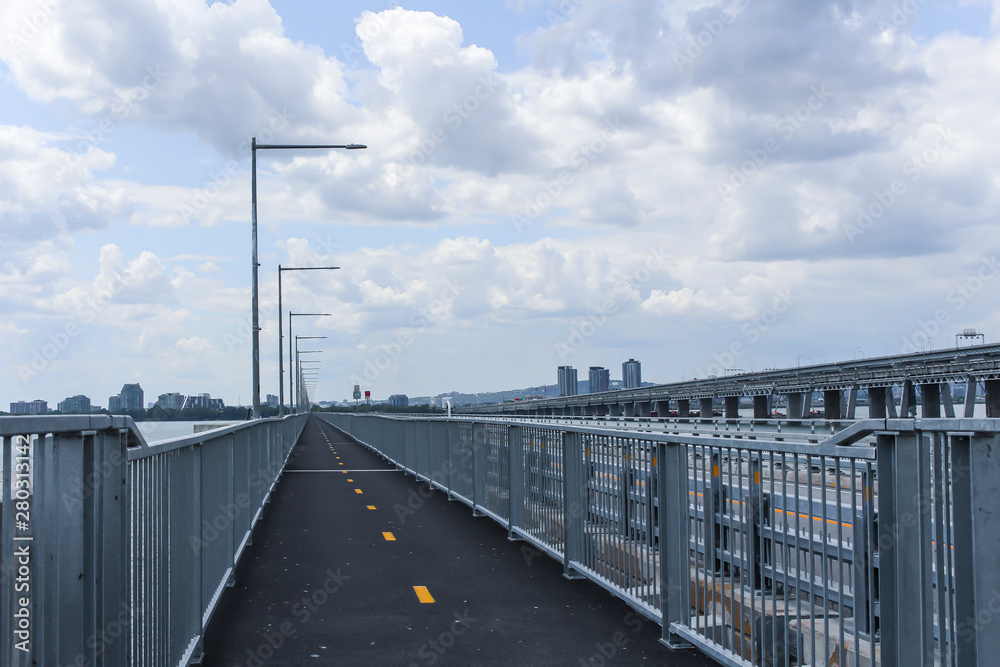 Bicycle lane near the new and old Champlain bridge, Montreal, Quebec