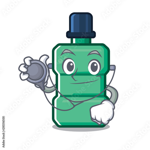 Doctor mouthwash with in the isolated cartoon