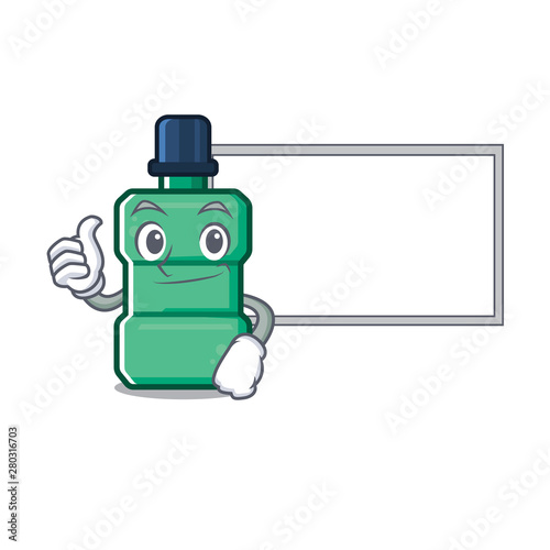 Thumbs up with board mouthwash with in the isolated cartoon