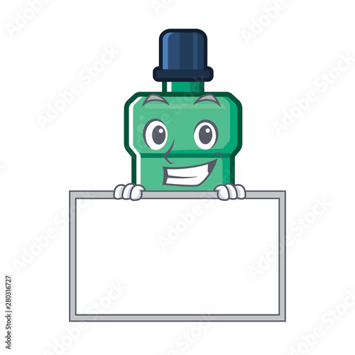 Grinning with board mouthwash with in the isolated cartoon