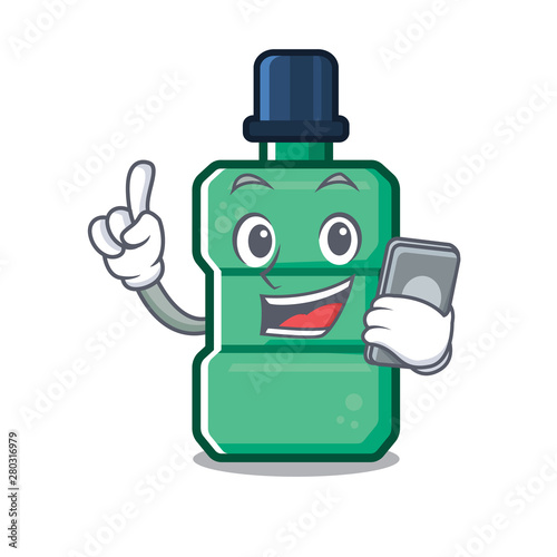 With phone mouthwash with in the isolated cartoon