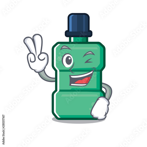 Two finger cartoon mouthwash in the a bathroom