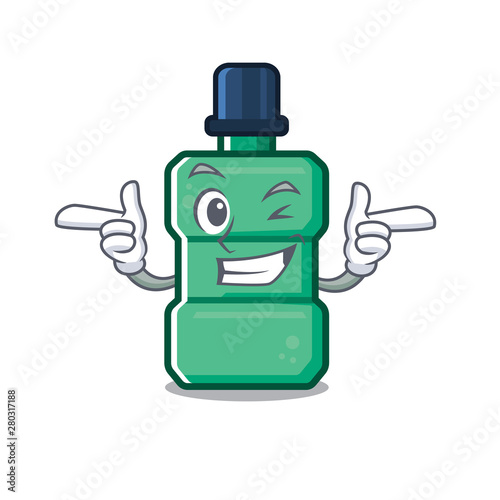 Wink cartoon mouthwash in the a bathroom