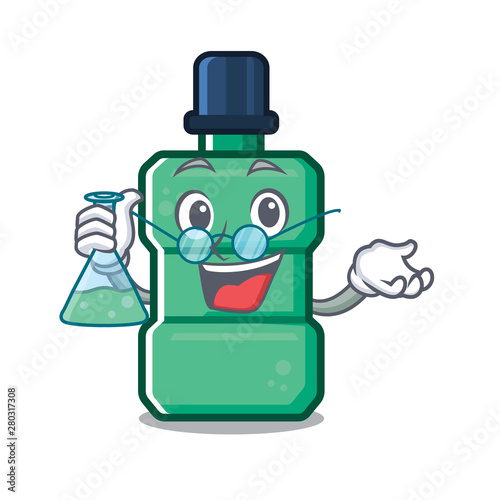 Professor cartoon mouthwash in the a bathroom