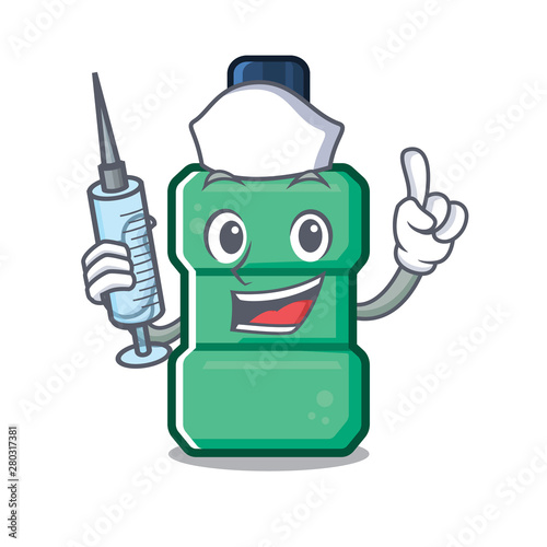 Nurse cartoon mouthwash in the a bathroom