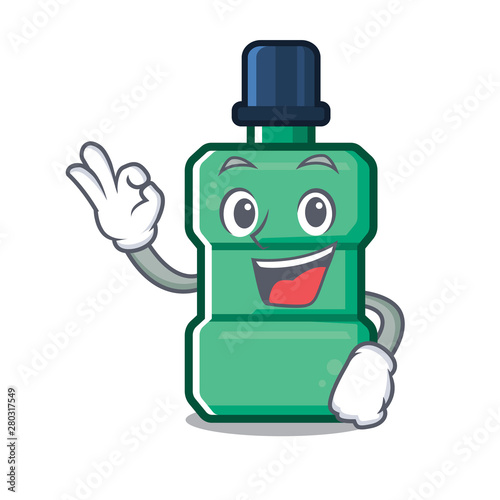 Okay cartoon mouthwash in the a bathroom